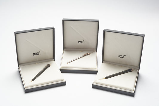 Montblanc Rouge & Noir Special Edition Black Serpent Ballpoint Pen ID 114724 + Montblanc Rouge & Noir Special Edition Black Serpent Fountain Pen ID 114722 + Montblanc Rouge & Noir Special Edition Black Serpent Rollerball Pen ID 114723